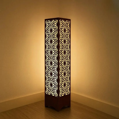 Modern Geometric Wood Floor Lamp – Warm Glow