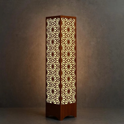 Modern Geometric Wood Floor Lamp – Warm Glow