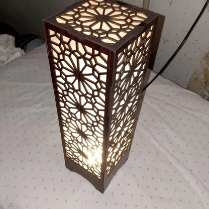 Modern Geometric Wood Floor Lamp – Warm Glow