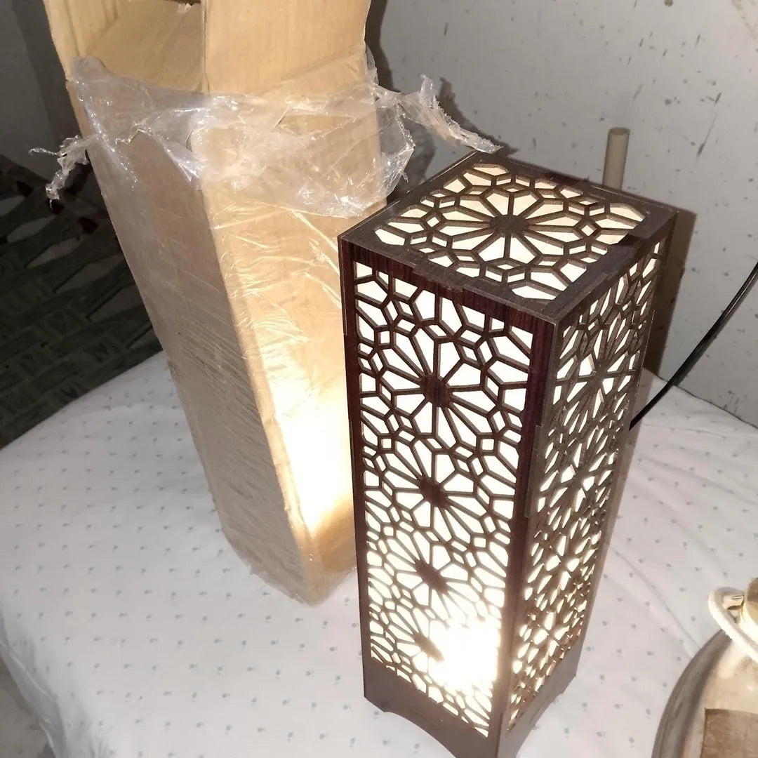 Modern Geometric Wood Floor Lamp – Warm Glow