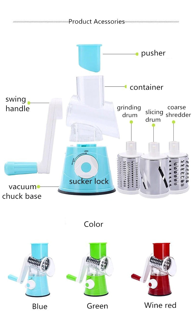 Green Multi-Function Vegetable Cutter with 3 Blades