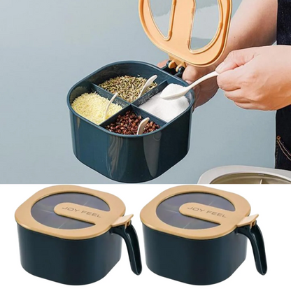 Stylish 4-Compartment Spice Box for Kitchen