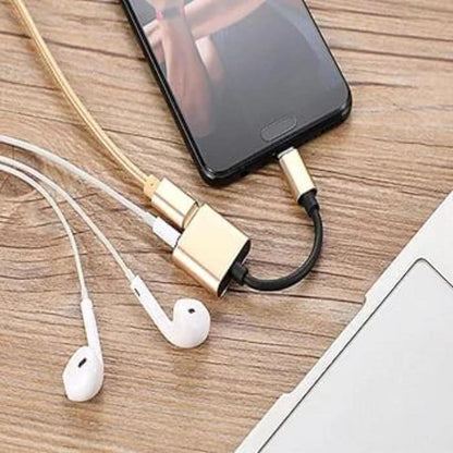 3 in 1 Type C Charging & Audio Adapter Black Golden