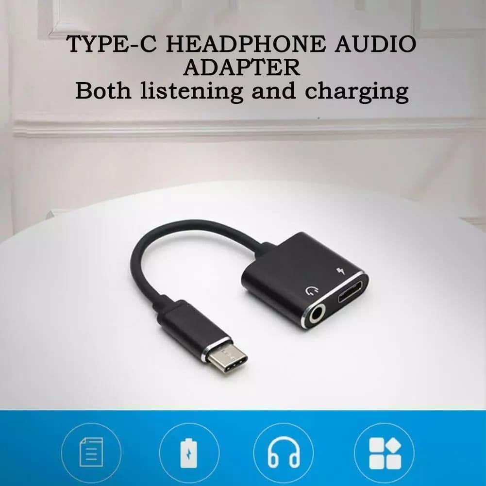 3 in 1 Type C Charging & Audio Adapter Black Golden