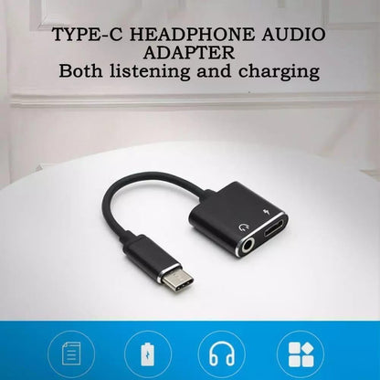 3 in 1 Type C Charging & Audio Adapter Black Golden