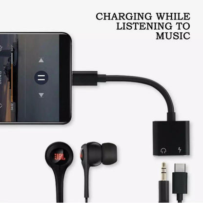 3 in 1 Type C Charging & Audio Adapter Black Golden